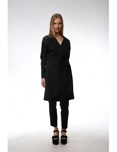 Black asymmetrical dress. Cotton Popeline.