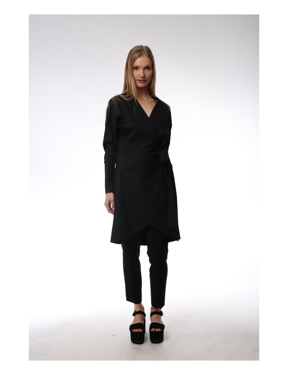 Black asymmetrical dress. Cotton Popeline.